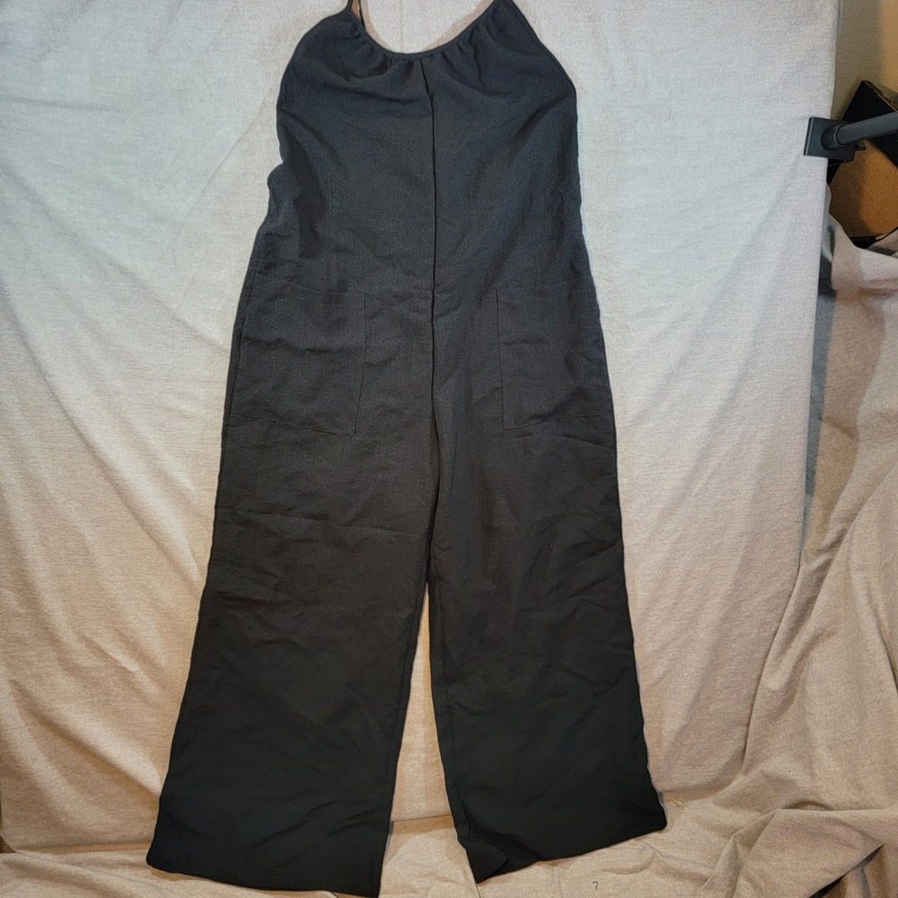 Emery Rose Wide Leg Jumpsuit Womens Small Black New Spaghetti Strap Tie Back